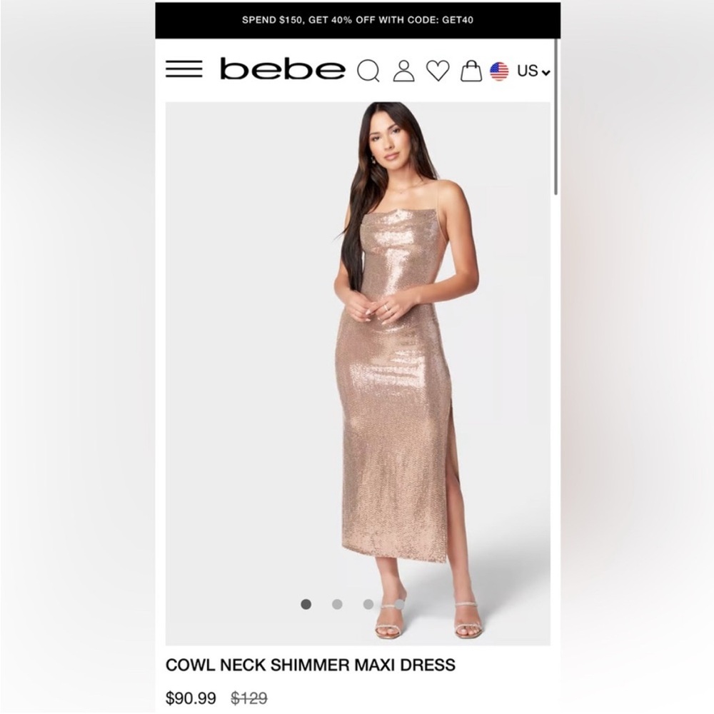 Bebe Rose Gold Sequin Maxi Dress